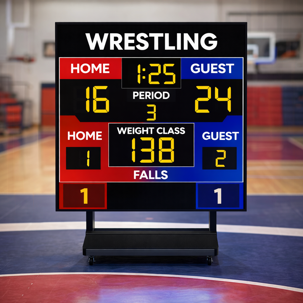 Wrestling scoreboard on a rolling board